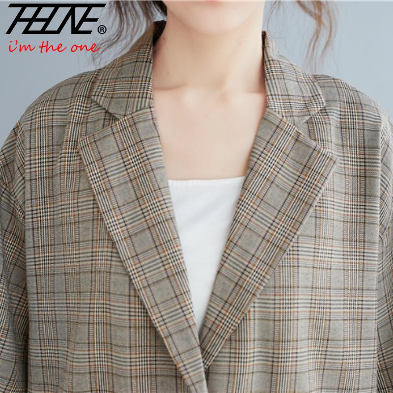 Áo Khoác Blazer Tay Lửng Dáng Rộng Họa Tiết Sọc Caro Thời Trang Xuân Thu Hàn Quốc Cho Nữ