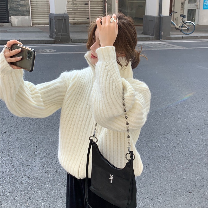 Áo khoác cardigan dệt kim cổ đứng dáng rộng phong cách hàn quốc thời trang cho nữ