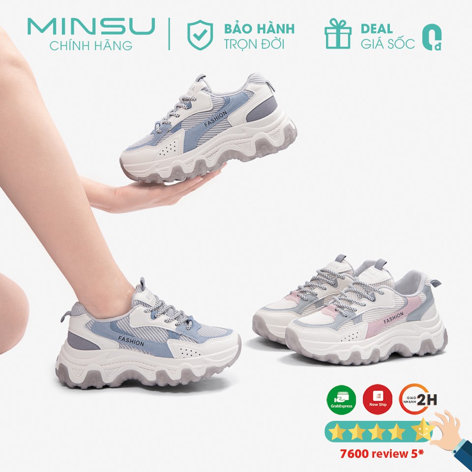 Giày Sneaker Nữ Độn Đế MINSU MYIJIA M4003, Giày Thể Thao Bata Phản Quang Đế Độn Tăng Chiều Cao Nữ Hàn Quốc 5cm Cực Đẹp