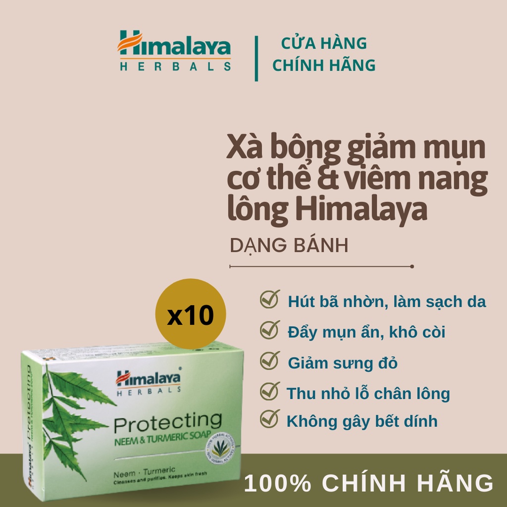 [ MUA 8 TẶNG 2 ] Xà phòng giảm mụn cơ thể từ lá neem Himalaya Neem Turmeric Soap 75g/ hộp