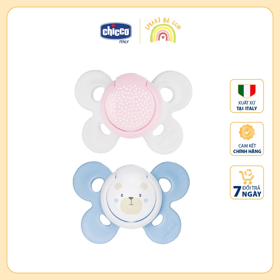 Ty ngậm Chicco silicon Physio Comfort màu hồng/Màu xanh 0 - 6M
