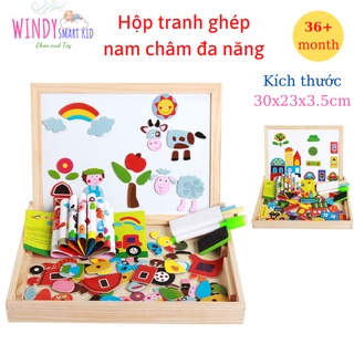 Đồ chơi giáo dục Hộp Gỗ Tranh Ghép Nam Châm kèm vẽ đa năng cho bé - Đồ chơi gỗ thông minh WINDYSMARTKID