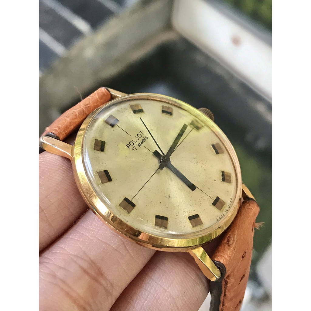 Đồng hồ nam POLJOT cơ lên cót tay, 17 jewles, dây da - của Nga