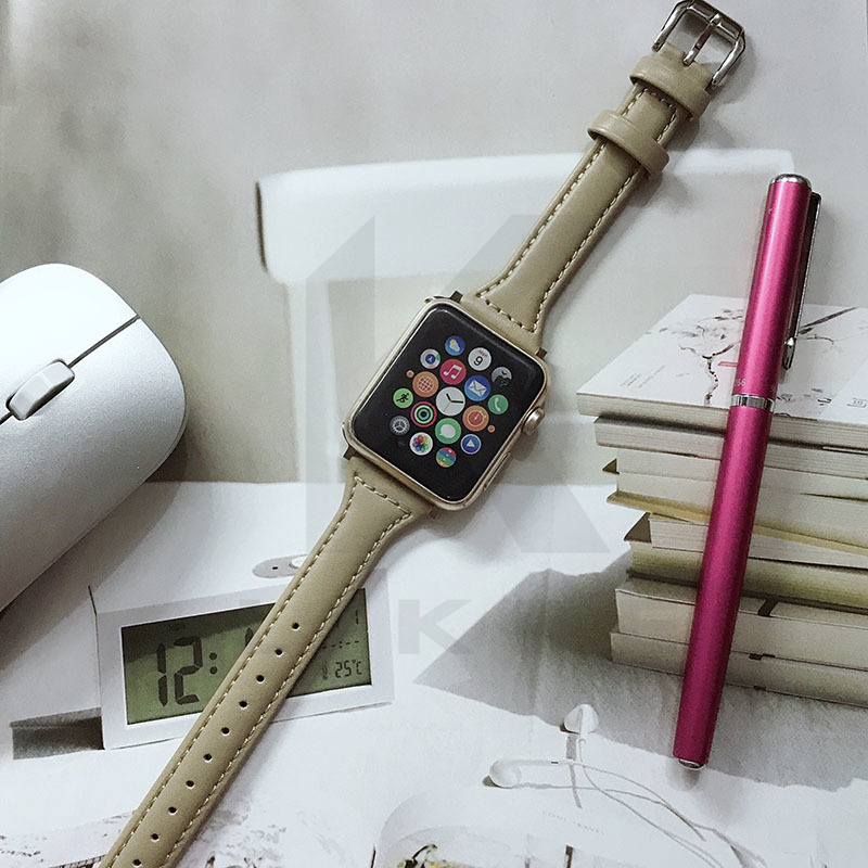 Dây đeo đồng hồ Genius Leather Slimming cho Apple Watch Dây đeo bằng da mỏng iWatch Band 38mm/40mm/41mm 42mm/44mm/45mm Dòng dây đeo cổ tay có thể thay thế siêu mỏng 7/SE/6/5/4/3/2/1 dành cho