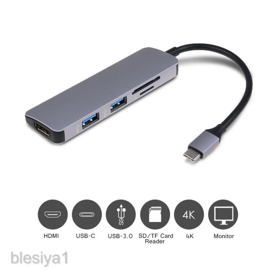 Type C USB C to 4K HDMI Adapter USB 3.0 Hub with TF Card Reader Gray AC1402