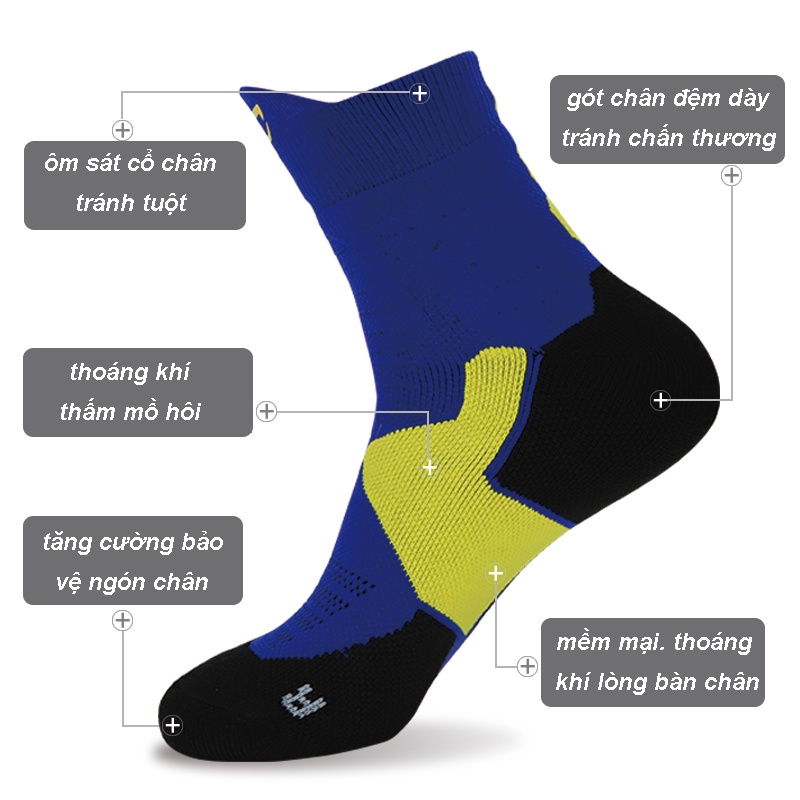 Tất Vớ Thể Thao Cao Cổ Đệm Gót Và Ngón Chân Mixsport Chống Trơn Trượt Thoáng Khí Chuyên Dụng Chơi Thể Thao