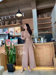 Set len Áo xoắn eo Quần suông (4 màu)