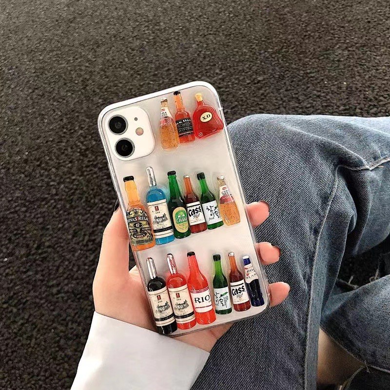 Bottles Ốp điện thoại TPU bảo vệ chống rơi trang trí hình chai rượu 3D cho iPhone 7/7+/8/8+/XR/X/XS/XS MAX/11/11 PRO/11 PRO MAX