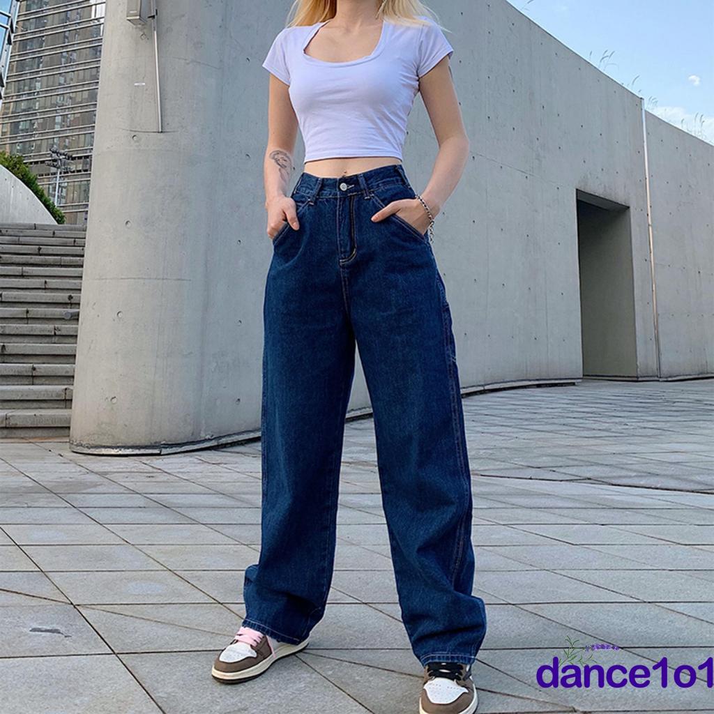 Quần jeans dài lưng cao ống đứng thời trang cho nữ