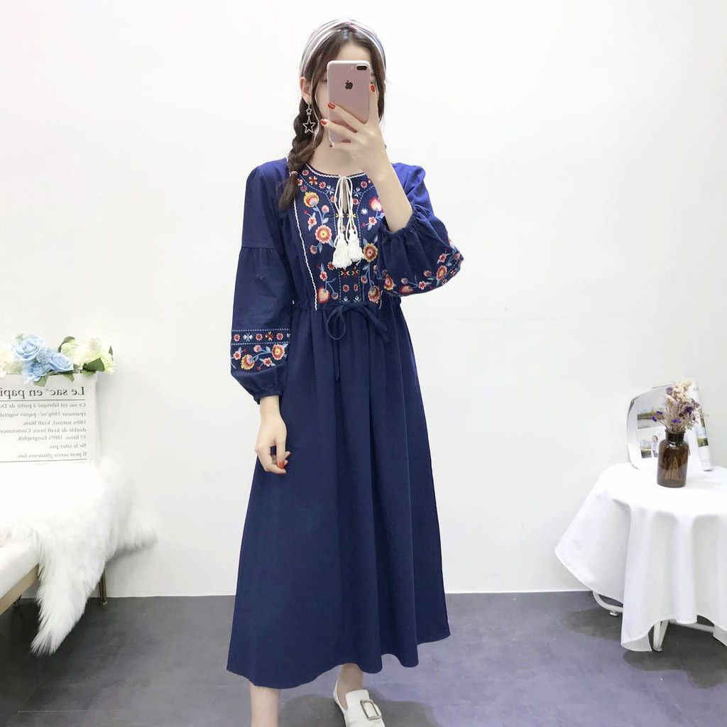 VÁY BOHEMIAN THÊU HOA| DÁNG DÀI | BO EO