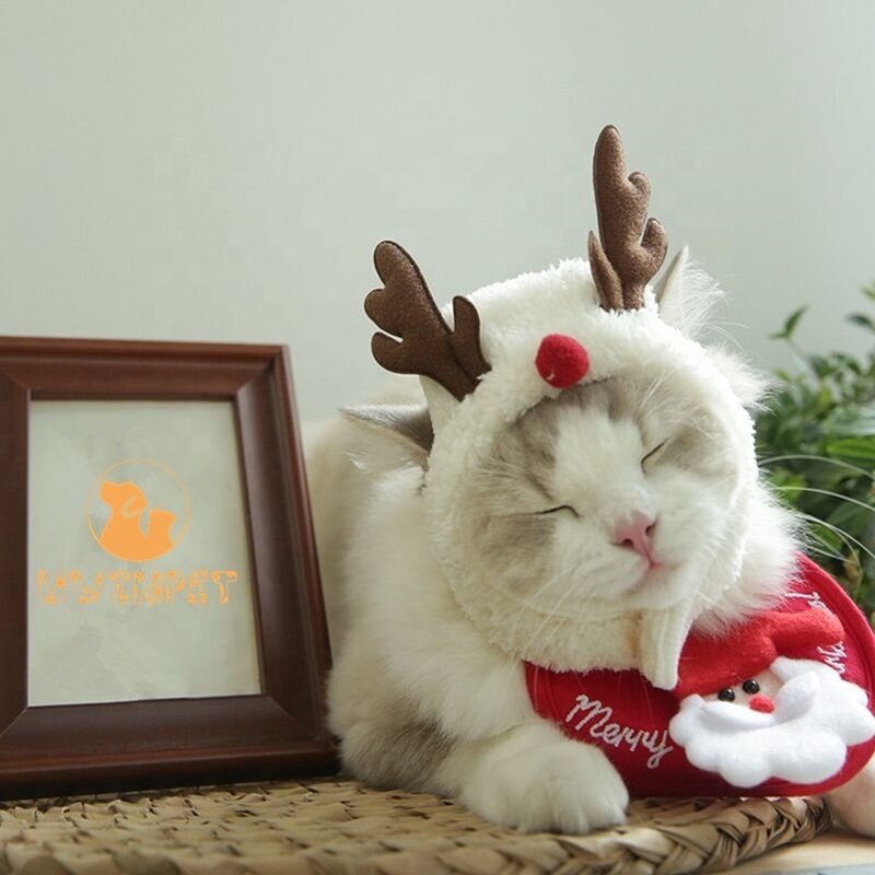Khăn yếm thấm nước bọt/mũ đội phong cách sừng nai/ông già Noel hoạt hình cho thú cưng dịp Giáng sinh