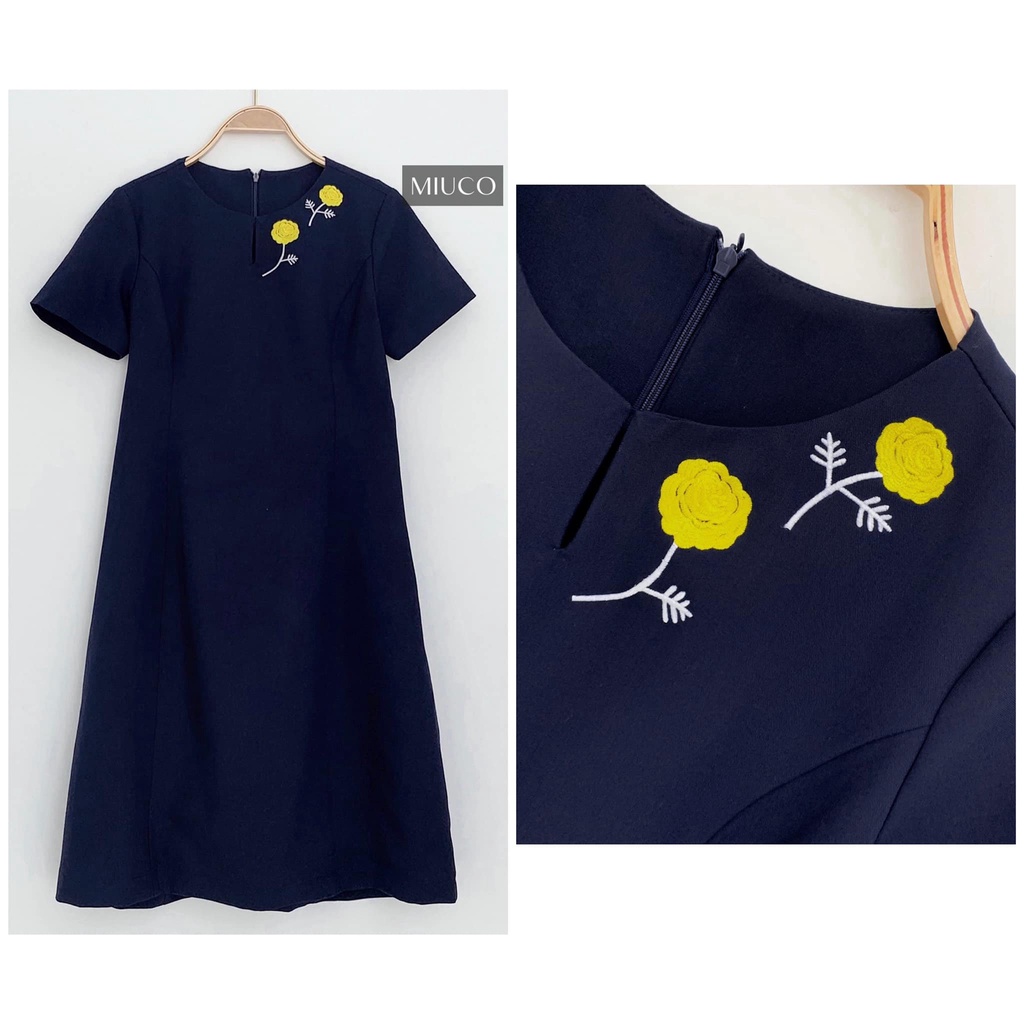 Đầm Thiết Kế Trung Niên,Thêu Hoa Vàng / Kiểu dáng đơn giản, thêu hoa tinh tế - tặng mẹ BigSize