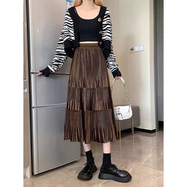 Chân váy nhung tuyết 3 tầng midi QC siêu xinh