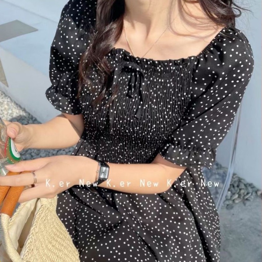 (FREESHIP) Váy đầm ulzzang đầm dự tiệc sang trọng ngắn tay cổ nơ dáng đầm váy xòe M02 | BigBuy360 - bigbuy360.vn