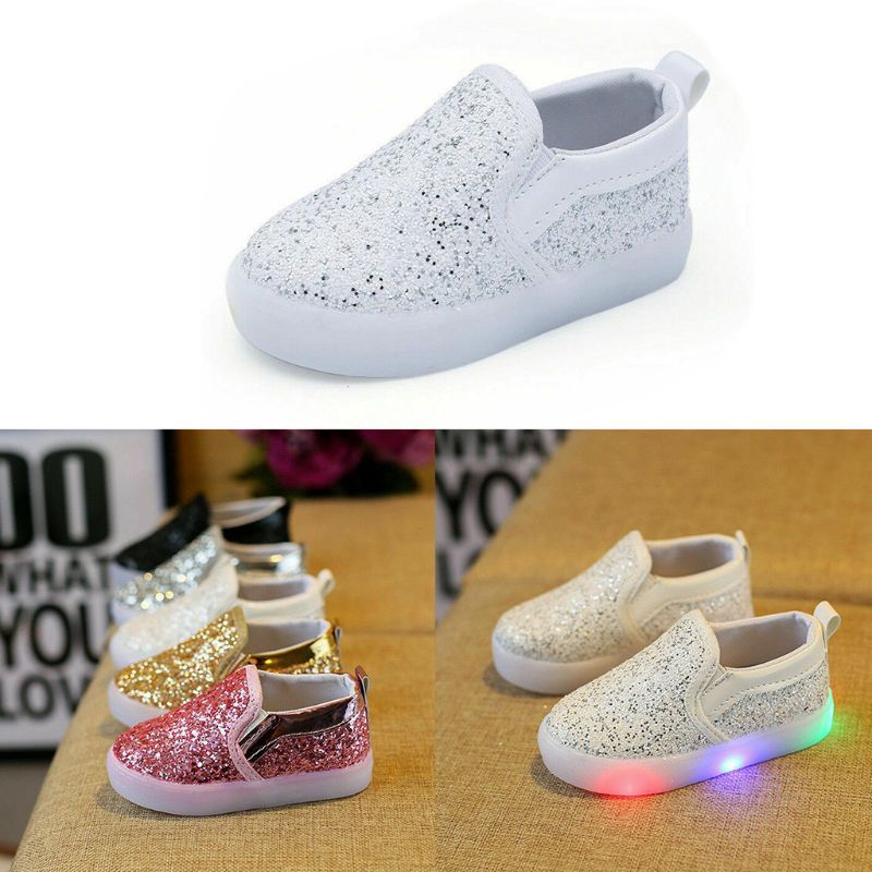 Mary☆LED Sequins Boy Girl Shoes Luminous Shoes Toddler Baby Athletic Lights Size Lot