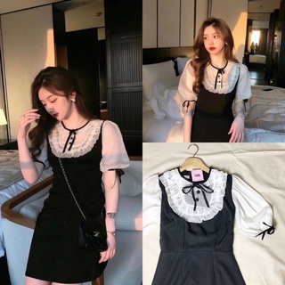 Đầm ngắn phối voan bèo cột nơ