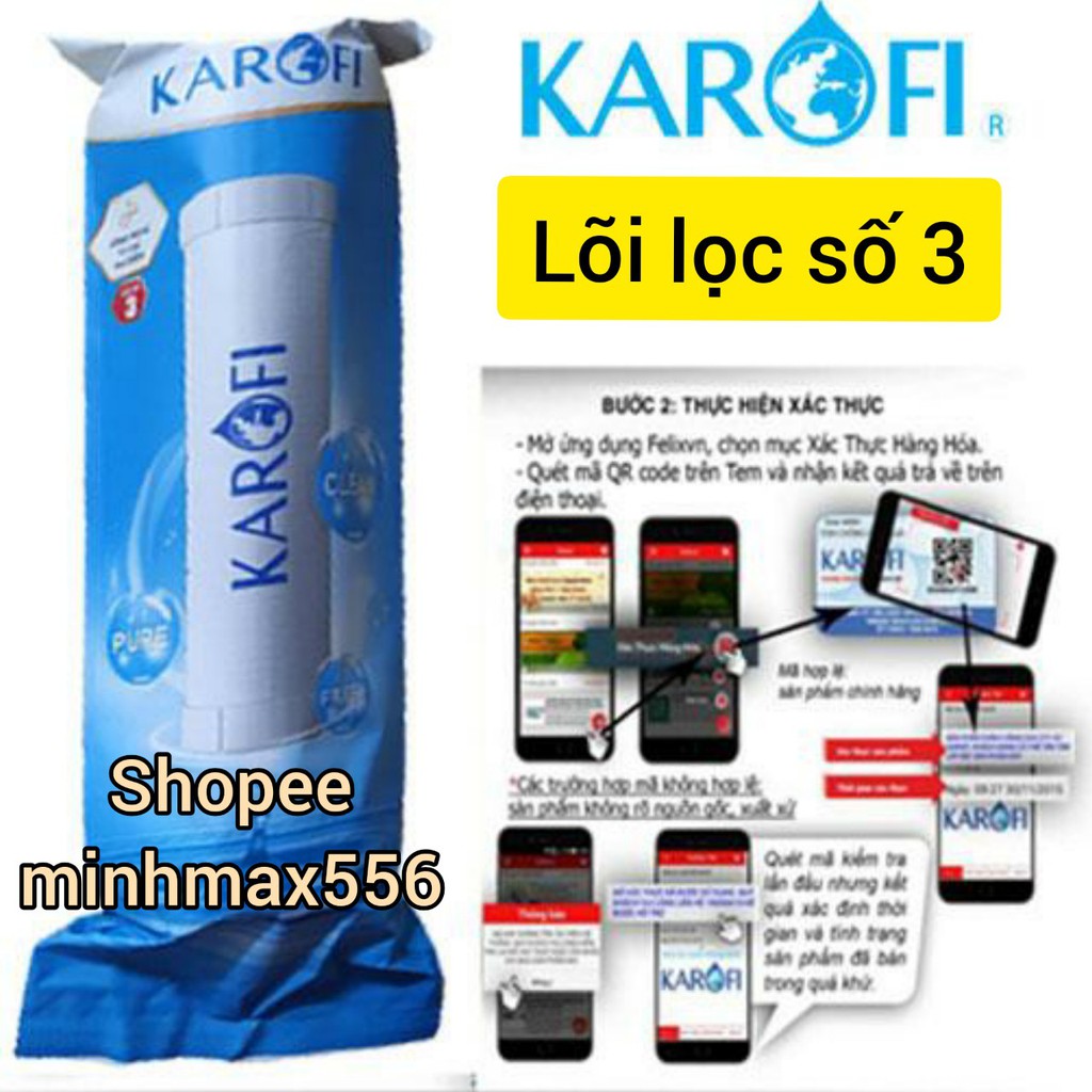 ll [GIÁ HỦY DIỆT] Bộ 3 lõi lọc nước KAROFI Chính Hãng | Bộ Lõi lọc nước 1-2-3 karofi chính hãng 555