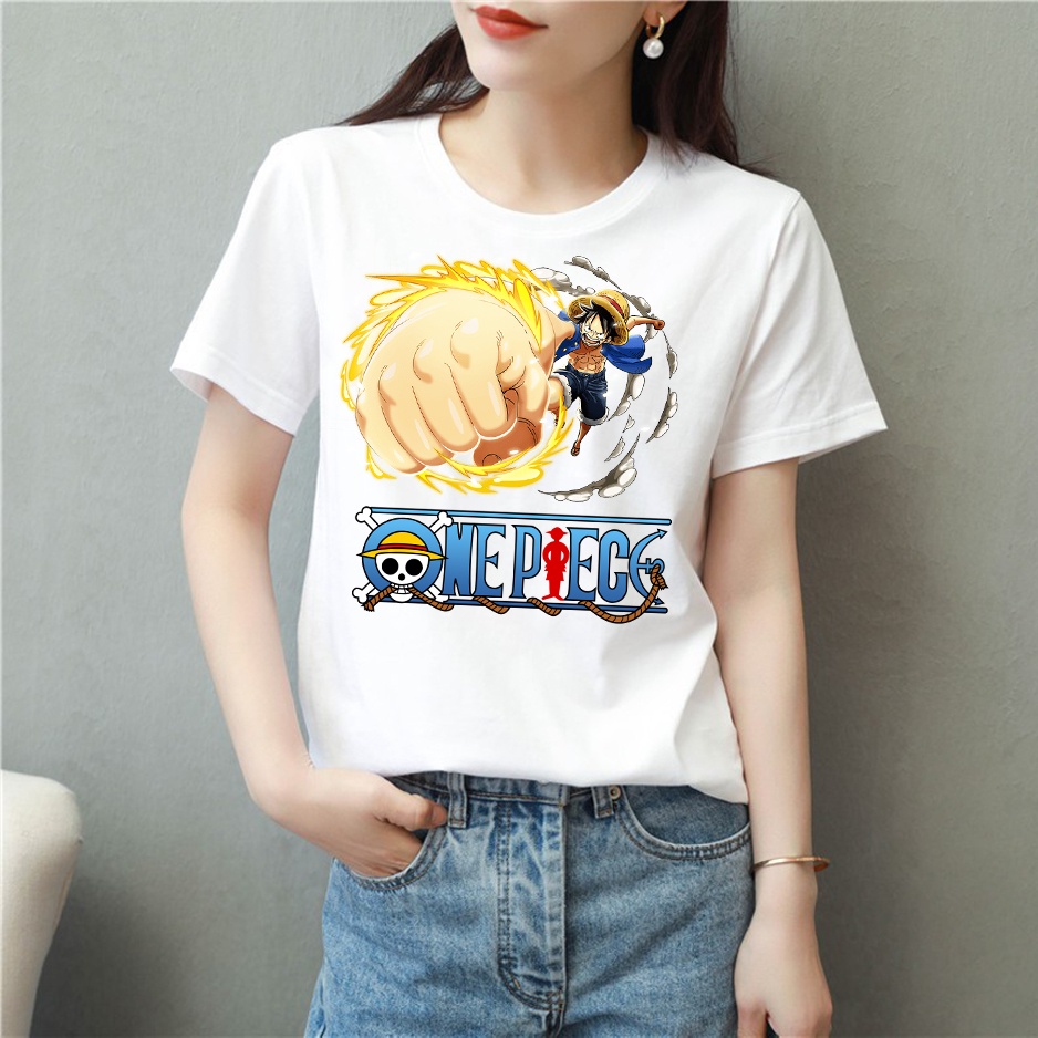 Áo thun nam nữ tay lỡ vải cotton form rộng màu trắng Hạ Băng Designs - Luffy 003