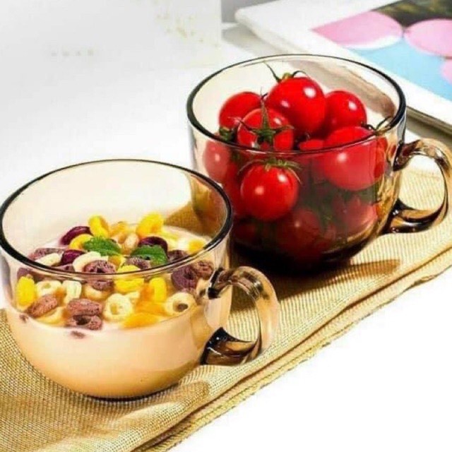 Cốc thủy tinh màu hổ phách có tay cầm, Ly thủy tinh dung tích 480 ml