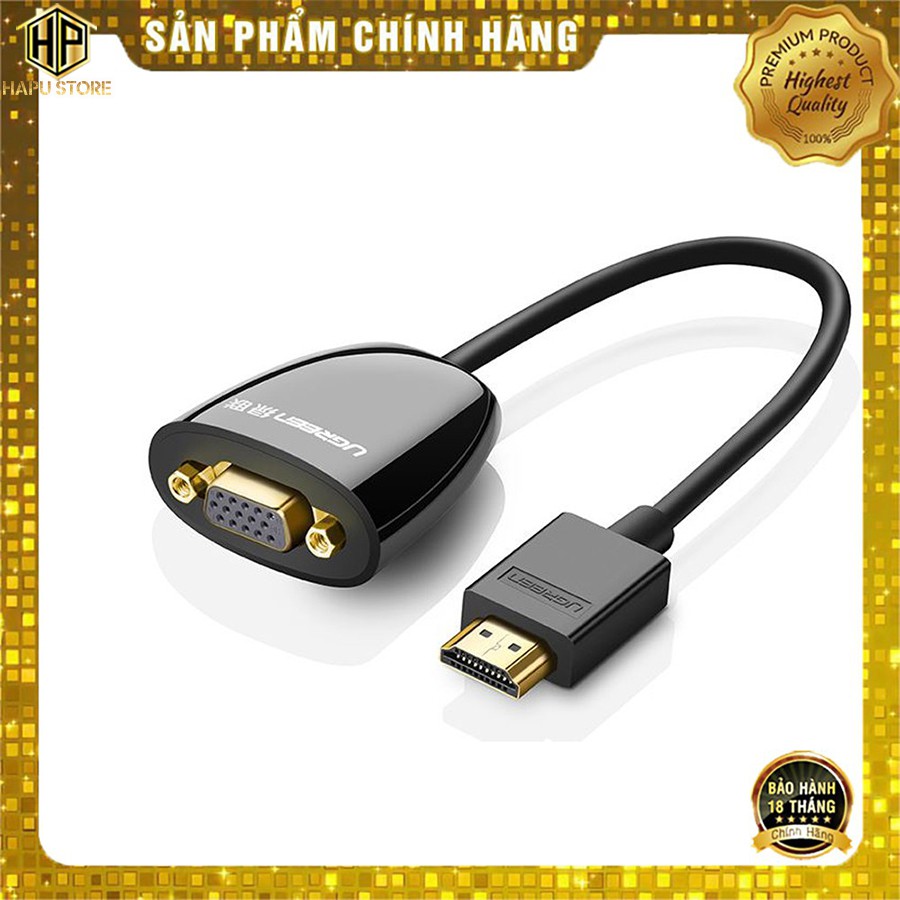 [Mã ELHACE giảm 4% đơn 300K] Ugreen 40253 - Cáp HDMI sang VGA không audio màu đen chính hãng - Hapustore