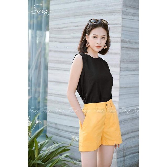 Sono - Áo Linen Hàng Thiết kế Kiểu Phối Hàng Nút Sau Trẻ Trung