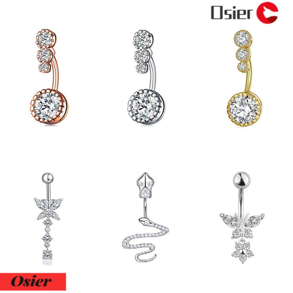 Thời Trang Thanh Bụng OSIER1|Thép Phẫu Thuật|Khuyên Rốn Đính Đá Zircon Trong Suốt Cá Tính