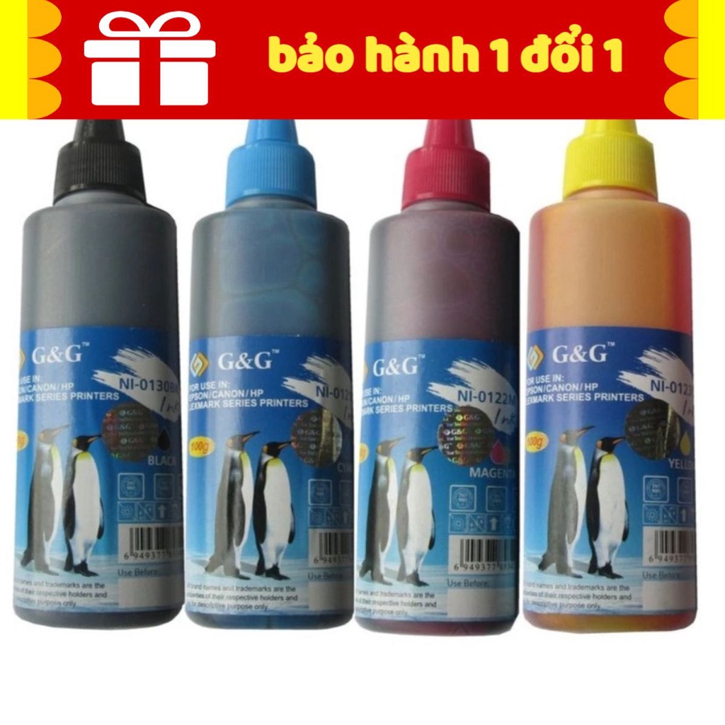 Combo 4 chai mực in màu G&G đổ cho máy in Canon-HP -Epson--Brother