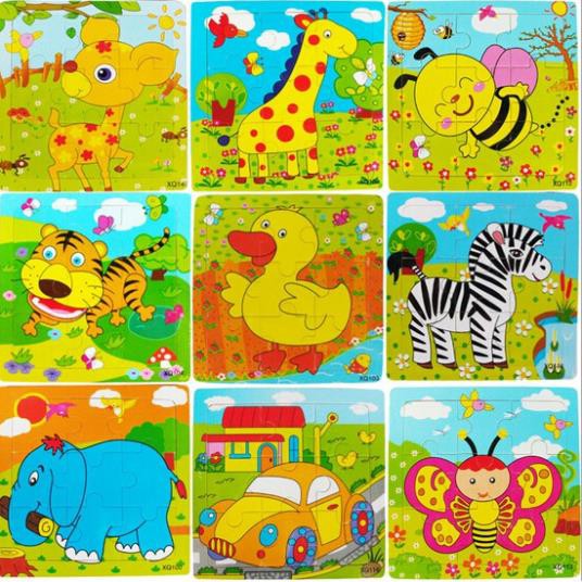 Combo 9 tranh ghép hình puzzle gỗ 9 mảnh 12 mảnh 16 mảnh cho bé 1-3 tuổi