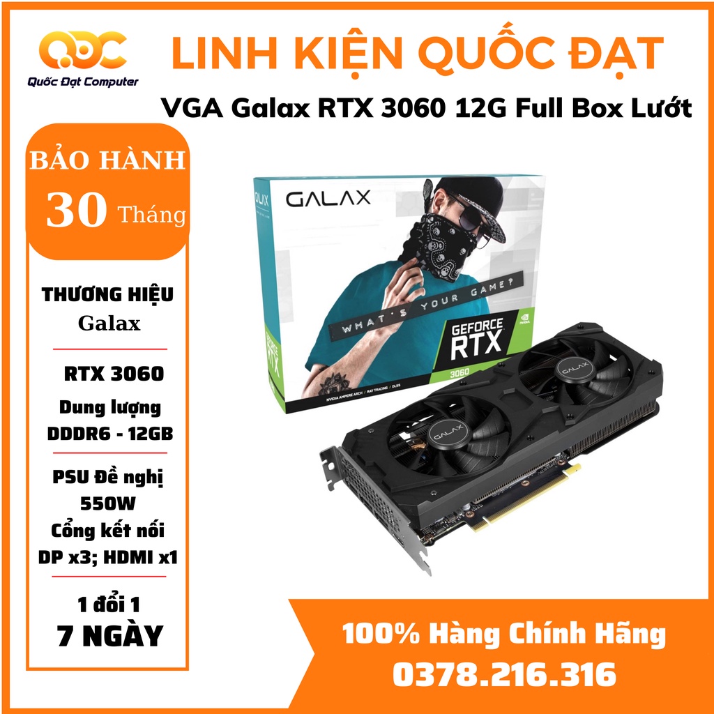 Card đồ họa VGA RTX 3060 12G Galax còn bảo hành hãng 2025 Ko BOX