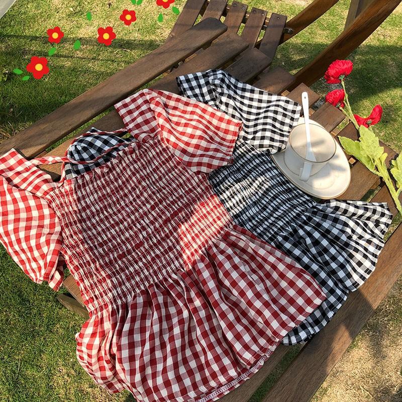 [Mã FAMAYWA giảm 10K đơn 50K] Áo Kiểu Tay Ngắn Cổ Vuông Hoạ Tiết Kẻ Sọc Phong Cách Hàn Quốc | BigBuy360 - bigbuy360.vn