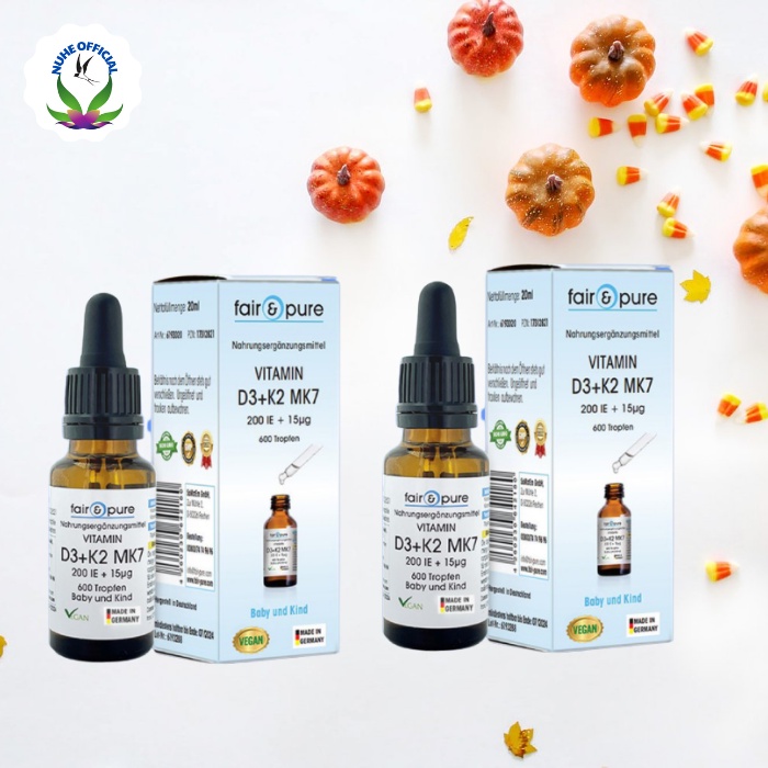 Vitamin d3 k2 mk7 Fair & Pure , vitamin d3 giúp bé ăn ngon, ngủ ngon tăng miễn dịch chai 20ml