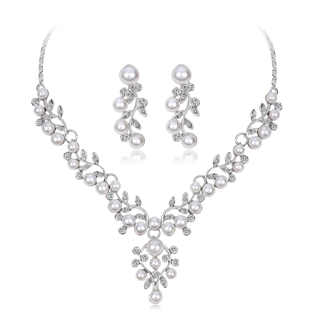Set vòng cổ và bông tai đính đá / ngọc trai giả thanh lịch cho nữ