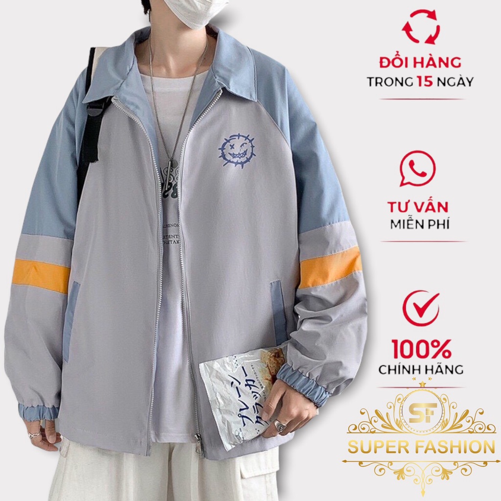 Áo khoác Dù Nam Super Fashion 2 Lớp Lót Dù Mền Mịn Phối Sọc Tay Vàng Cao Cấp