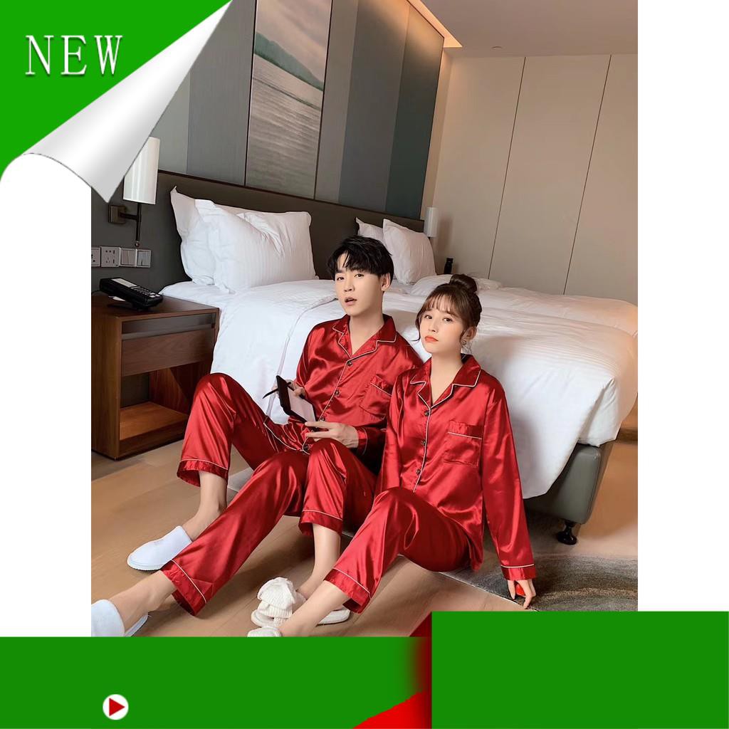 Đồ Ngủ Vải Phi Bóng Tay Dài Lụa Satin Dễ Thương Size Lớn Cao Cấp Thời Trang Thu Đông Cho Cặp Đôi