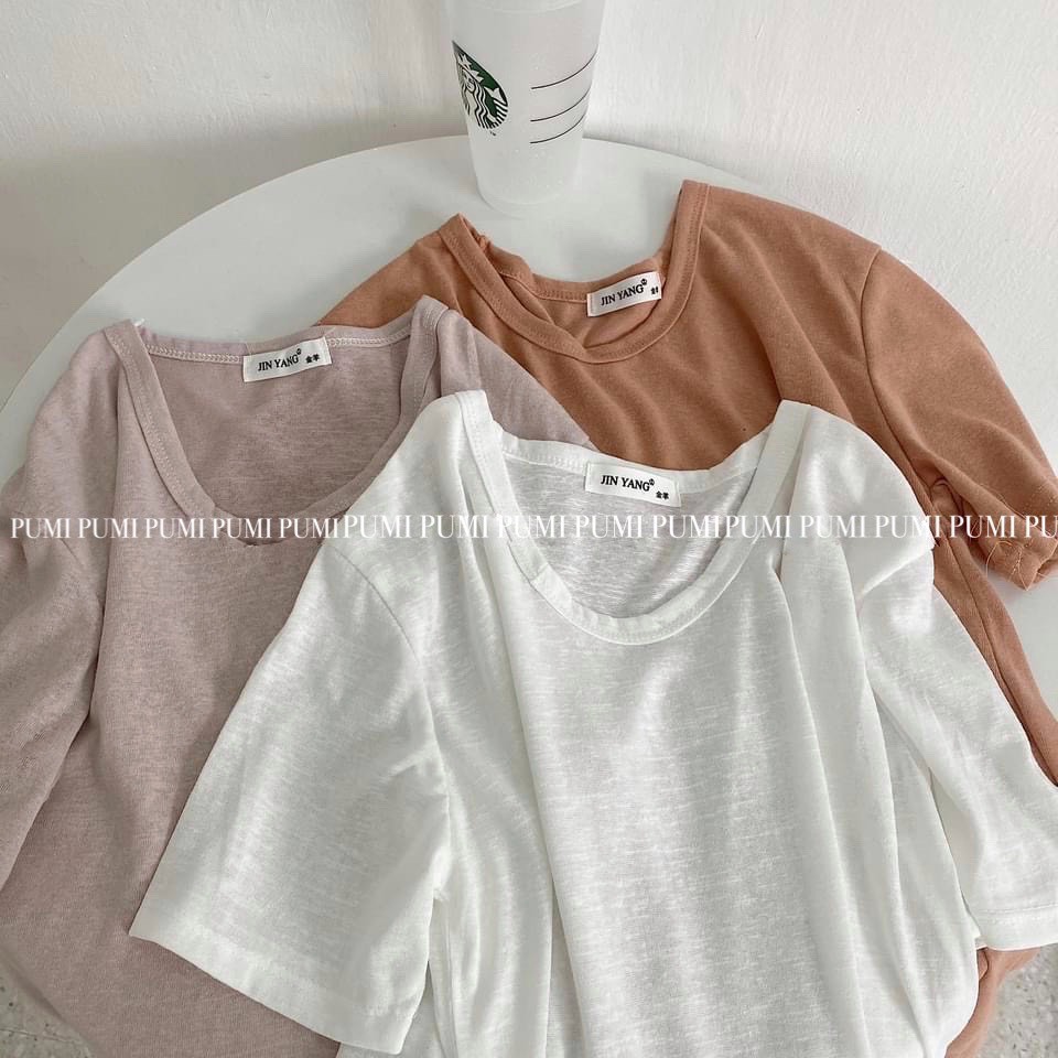 Áo thun xước mỏng dễ phối quần chân váy có bán kèm tại shop - Pumi