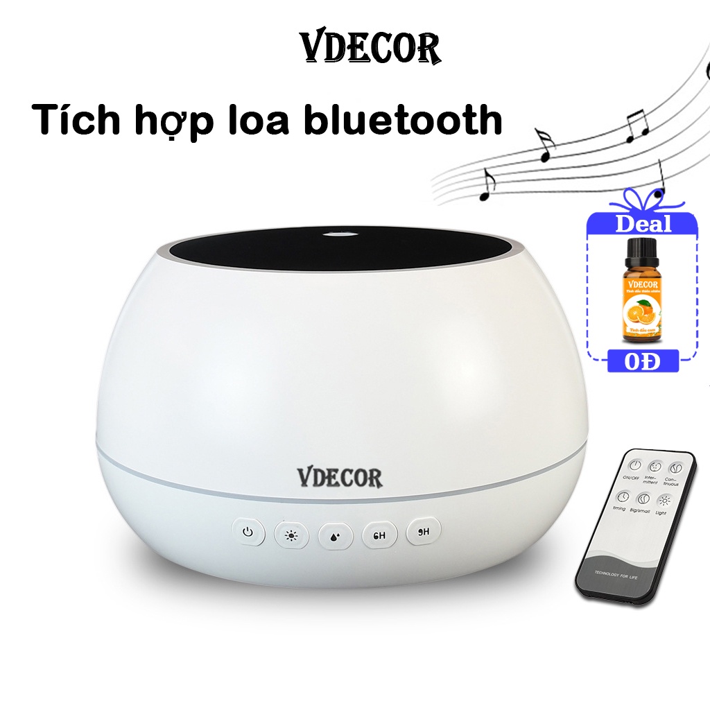 Máy Xông Tinh Dầu VDECOR Có Tích Hợp Loa Bluetooth 500-1000ml kèm remote