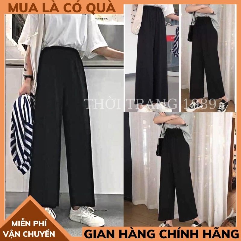 Quần ống rộng nữ Unisex, cát hàn quốc đứng dáng cạp chun lưng cao kiểu quần tây THỜI TRANG1989