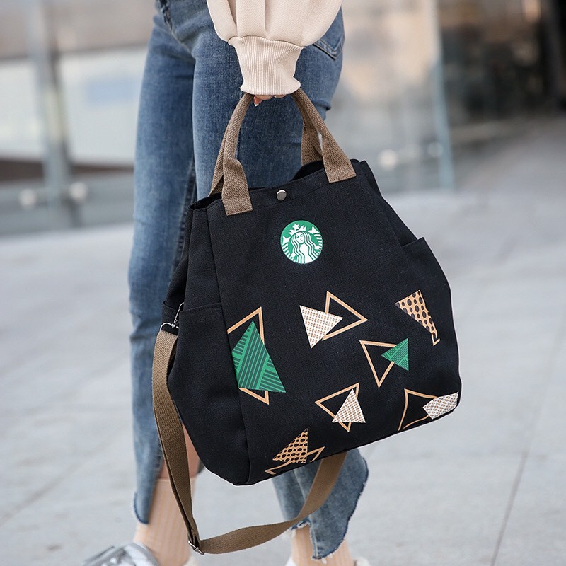 [hàng nhập loại I]Túi Tote Vải Họa Tiết tứ giác siêu bền 
