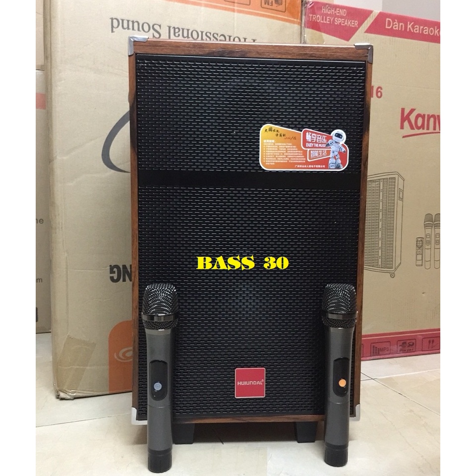 Loa di động karaoke hát hay giá rẻ, loa karaoke bluetooth thùng gỗ công suất lớn kèm micro không dây kim loại