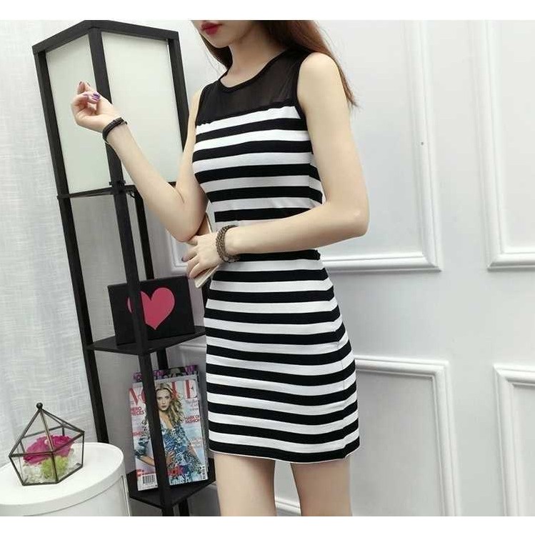 Đầm nữ, đầm ôm co giãn phối ren, đầm sát nách Da09