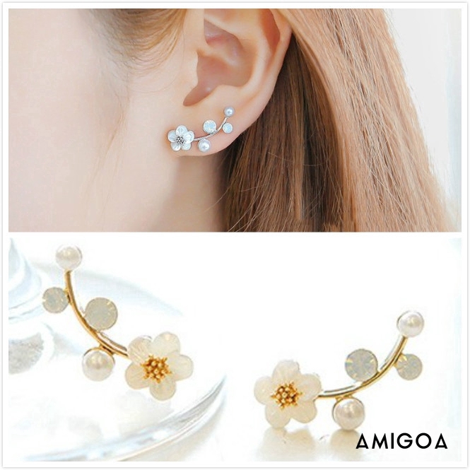 ✨✨Đôi bông tai hình hoa phối đính ngọc trai thời trang cho nữ