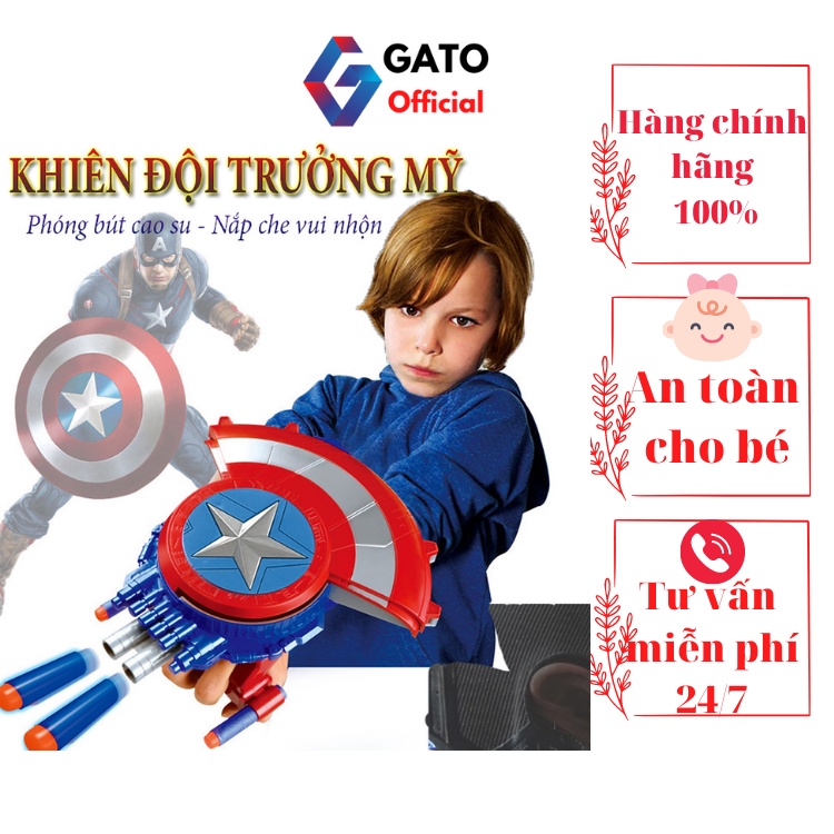 Khiên đội trưởng mỹ Captain America, đồ chơi siêu nhân, bắn đan xốp siêu anh hùng - GATO Officail