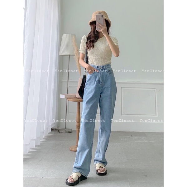 Hình thật - quần jeans suông tôn dáng