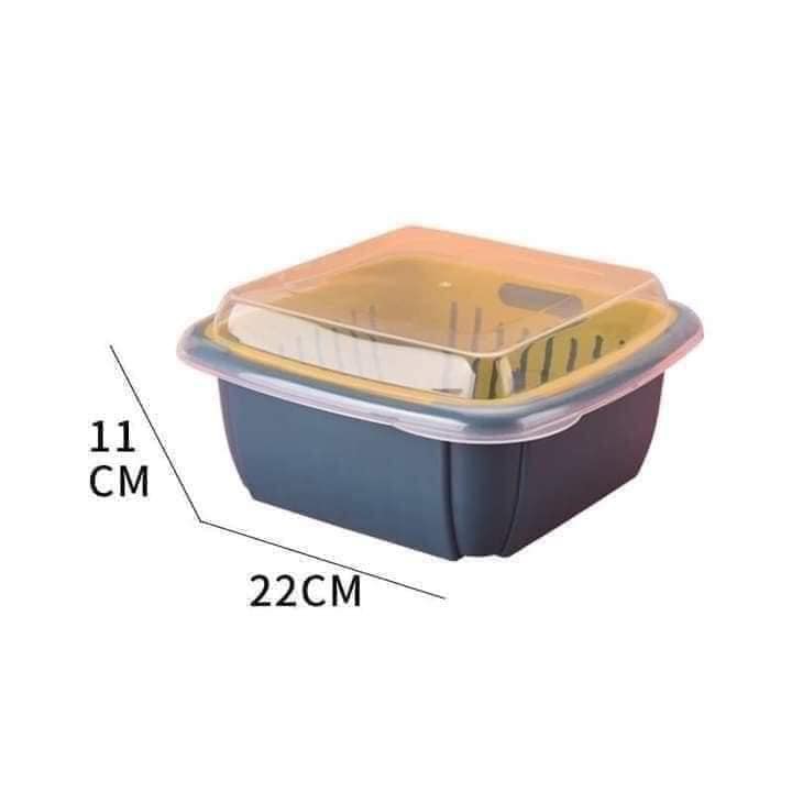 Hộp đựng thực phẩm có nắp đậy cao cấp mẫu vuông, khay nhựa để tủ lạnh kèm rổ ráo nước để bảo quản rau củ quả tiện dụng