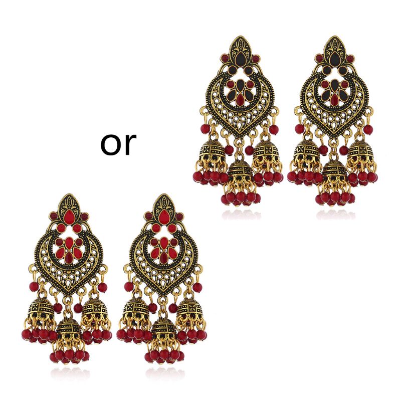 UU Bông tai dáng dài hình Bollywood Kundan Jhumka Jhumki thời trang Ấn Độ cổ điển