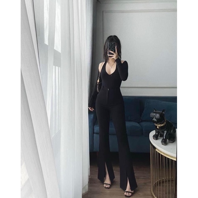 Quần loe đen xẻ