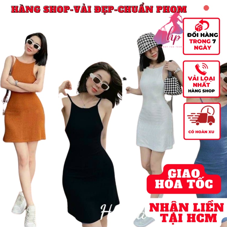 Váy đầm hai dây nữ dáng ngắn hở lưng ôm body màu đen dự tiệc sang chảnh hàn quốc có mút ngực sexy - mã VD194
