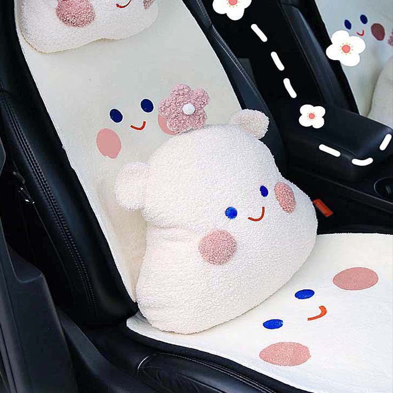Vỏ Bọc Đệm Ghế Ngồi Xe Hơi Một Mảnh Chống Trượt Giữ Ấm Thu Đông Bằng Vải Lông Hình Mặt Cười Đơn Giản
