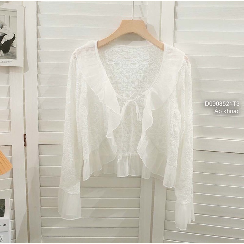 Áo khoác ren lai phối bèo kiểu thắt nơ TT0908