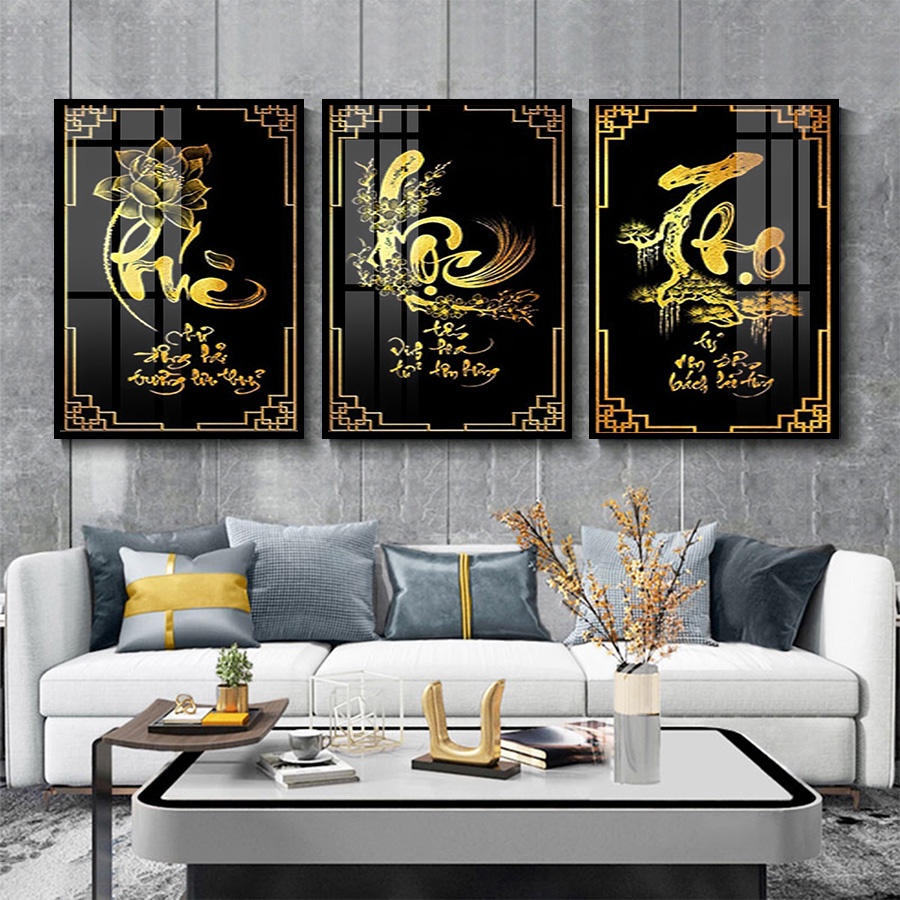 Tranh Laminate Tráng Gương - Decor Treo Tường Mừng Thọ Chữ Thư Pháp - Phúc Lộc Thọ  - Simplehouse .